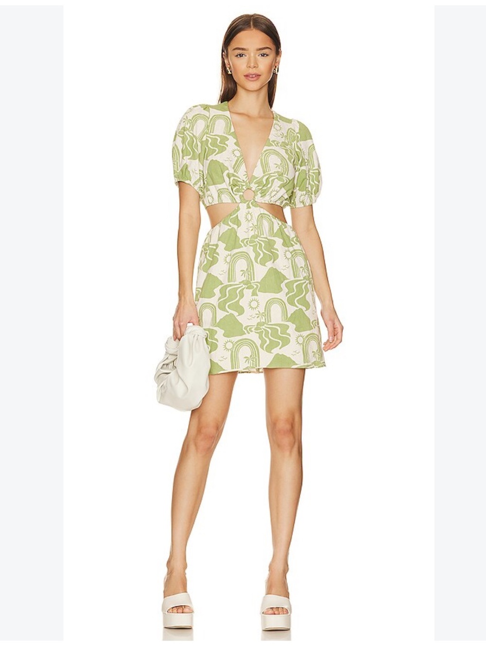 Show Me Your Mumu Jessa Mini Dress in Light Green and Cream Size Small